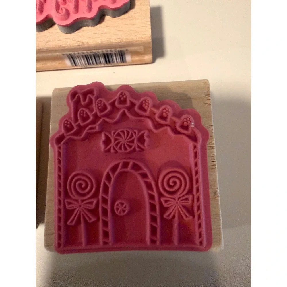 Hampton Art Christmas Wood Mounted Rubber Stamps Gingerbread Tree Happy Holidays